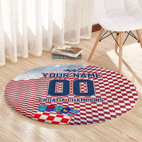 Personalized Croatia Football Eagle Mascot Round Carpet Checkerboard Pattern - Accent Splatters