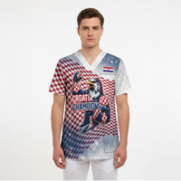 Personalized Croatia Football Eagle Mascot Scrub Top Checkerboard Pattern - Accent Splatters