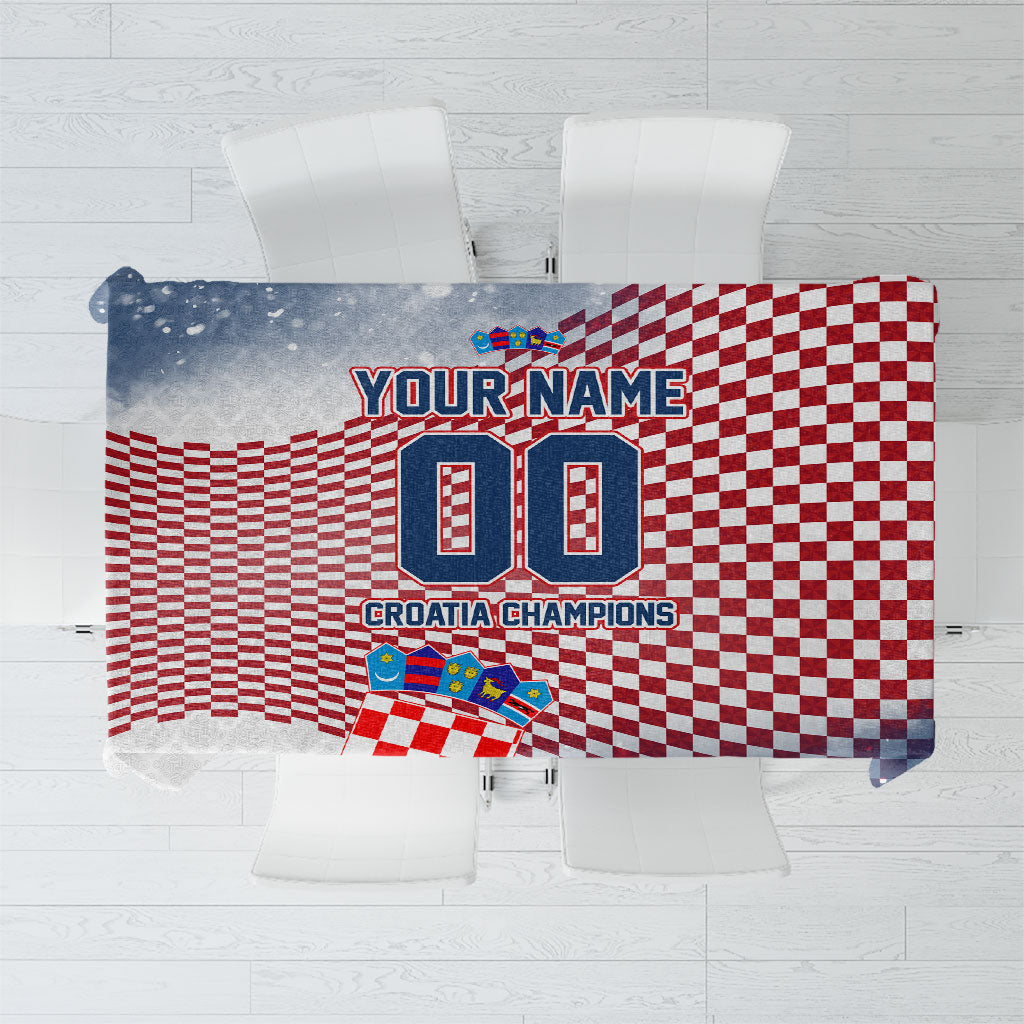 Personalized Croatia Football Eagle Mascot Tablecloth Checkerboard Pattern - Accent Splatters