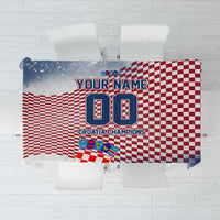 Personalized Croatia Football Eagle Mascot Tablecloth Checkerboard Pattern - Accent Splatters