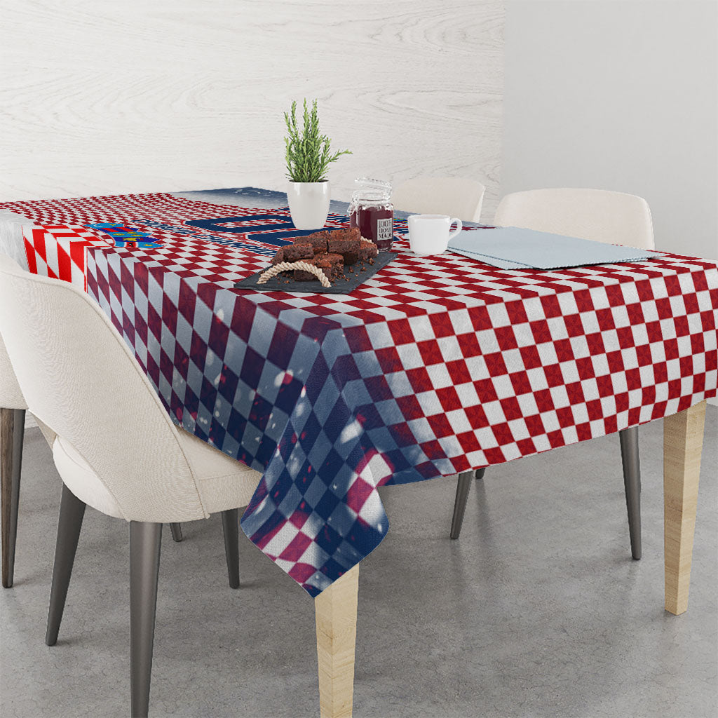 Personalized Croatia Football Eagle Mascot Tablecloth Checkerboard Pattern - Accent Splatters