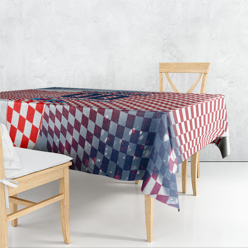 Personalized Croatia Football Eagle Mascot Tablecloth Checkerboard Pattern - Accent Splatters