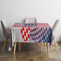 Personalized Croatia Football Eagle Mascot Tablecloth Checkerboard Pattern - Accent Splatters
