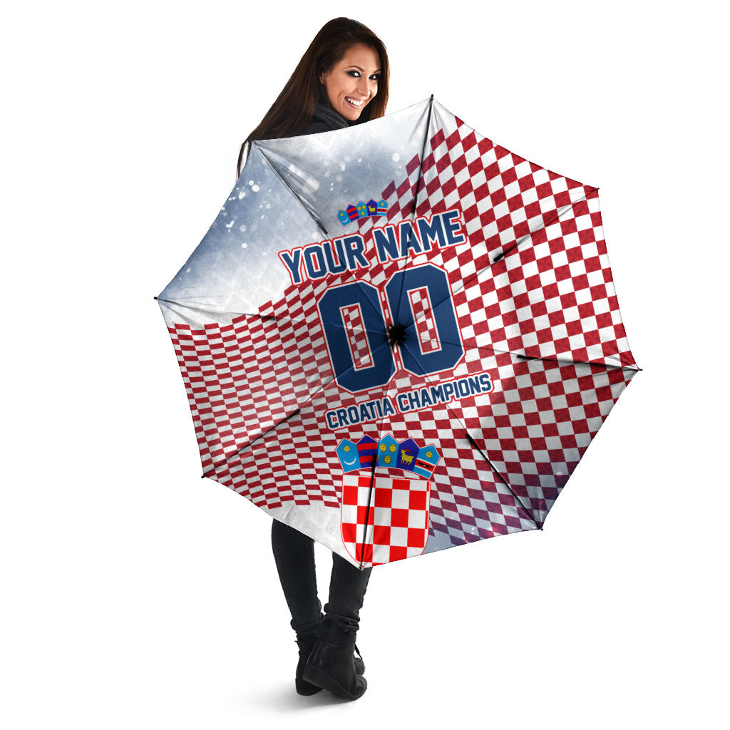 Personalized Croatia Football Eagle Mascot Umbrella Checkerboard Pattern - Accent Splatters
