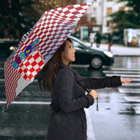 Personalized Croatia Football Eagle Mascot Umbrella Checkerboard Pattern - Accent Splatters