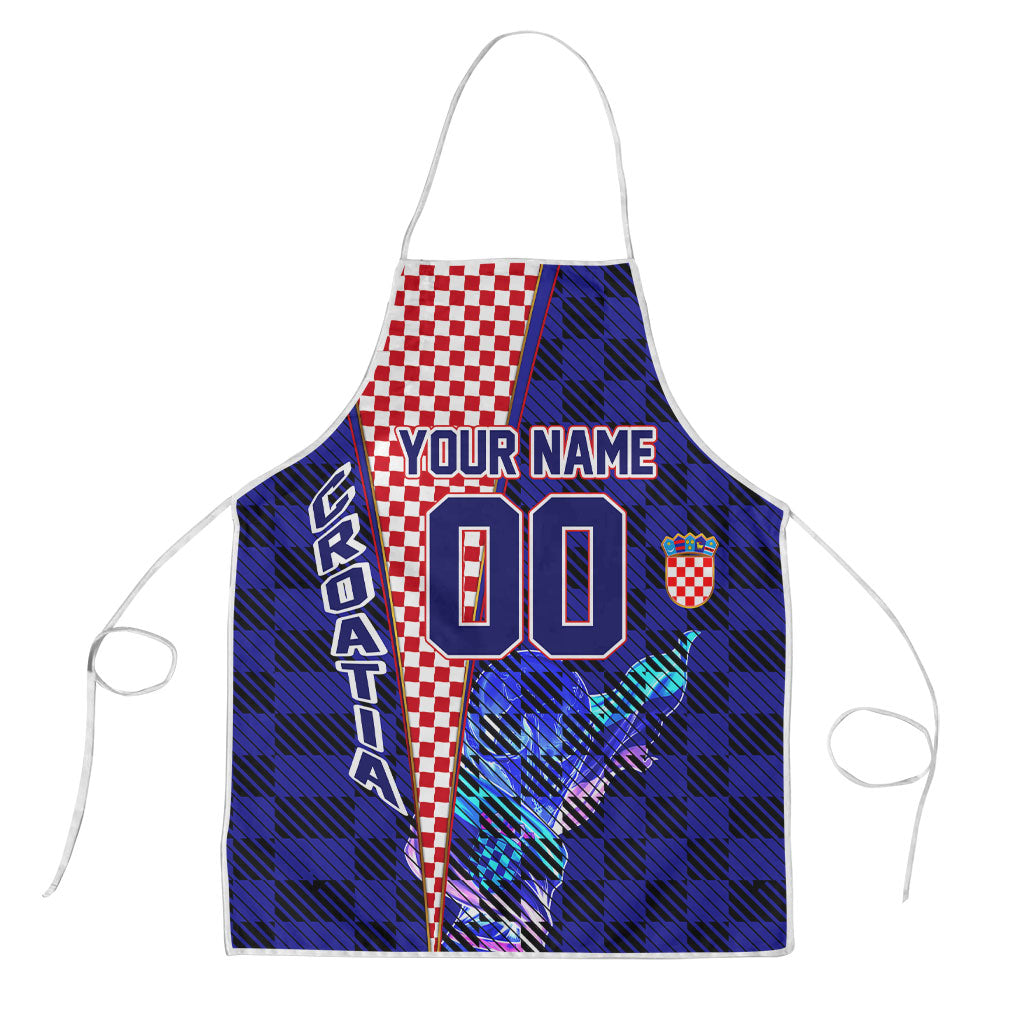 Personalized Croatia Football Apron Checkerboard Graphic - Golden Champion Trophy And Flag