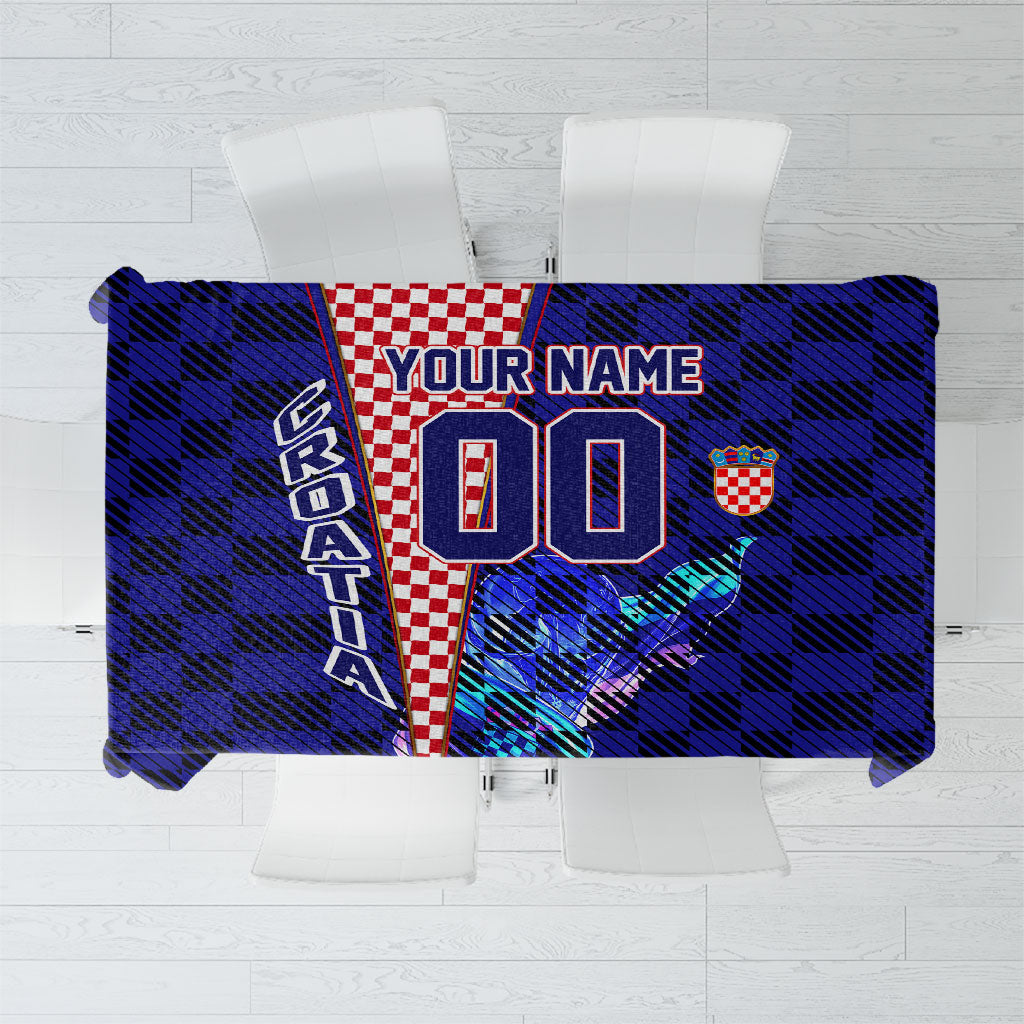 Personalized Croatia Football Tablecloth Checkerboard Graphic - Golden Champion Trophy And Flag