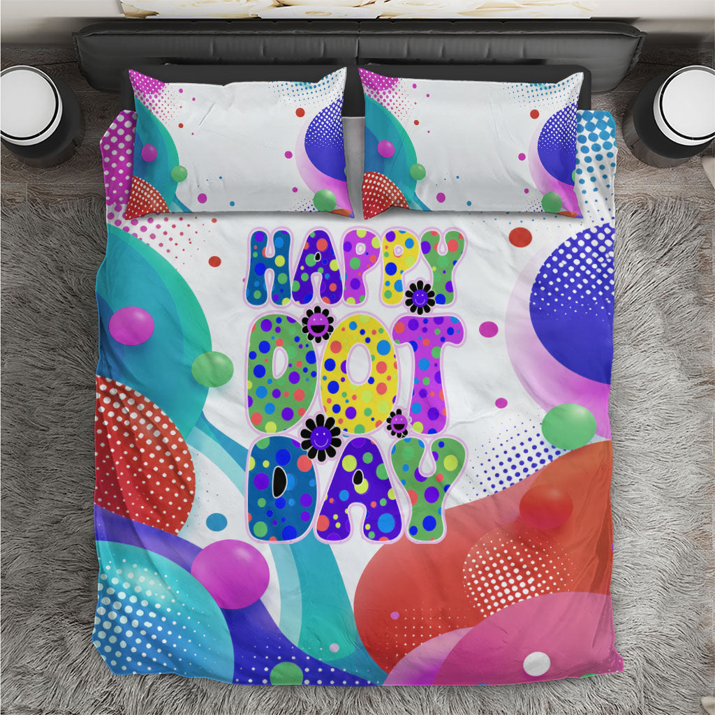 Happy Dot Day Bedding Set Colorful Swirling Polka Dots and Whimsical Smiley Flowers