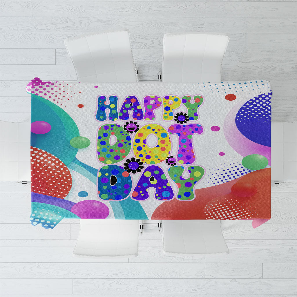 Happy Dot Day Tablecloth Colorful Swirling Polka Dots and Whimsical Smiley Flowers