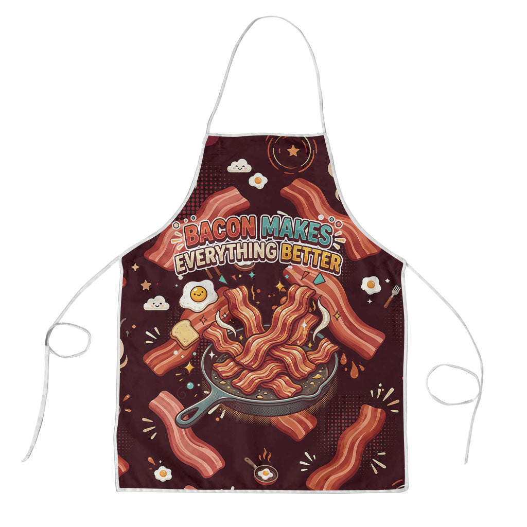 International Bacon Day Apron Retro Bacon Pattern With Sizzling Skillet Graphic