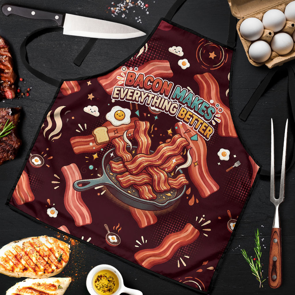 International Bacon Day Apron Retro Bacon Pattern With Sizzling Skillet Graphic