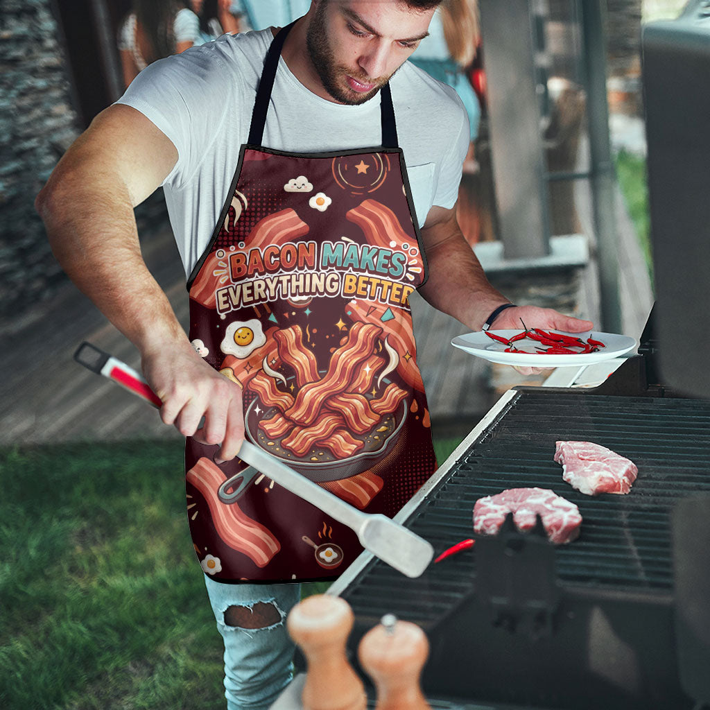 International Bacon Day Apron Retro Bacon Pattern With Sizzling Skillet Graphic