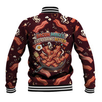 International Bacon Day Baseball Jacket Retro Bacon Pattern With Sizzling Skillet Graphic