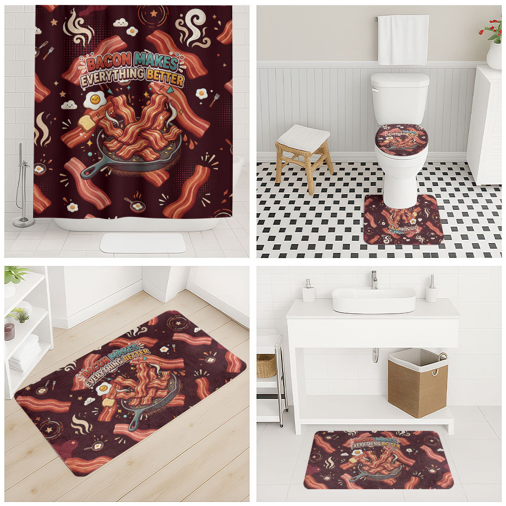 International Bacon Day Bathroom Set Retro Bacon Pattern With Sizzling Skillet Graphic