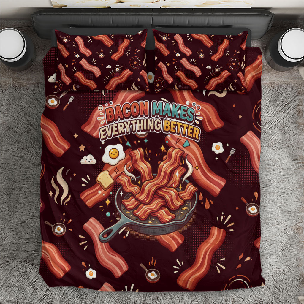 International Bacon Day Bedding Set Retro Bacon Pattern With Sizzling Skillet Graphic
