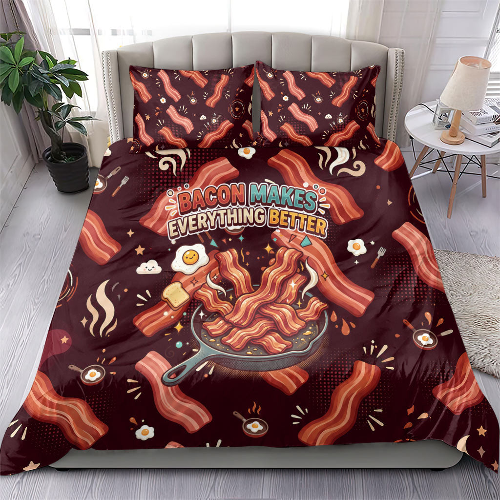 International Bacon Day Bedding Set Retro Bacon Pattern With Sizzling Skillet Graphic