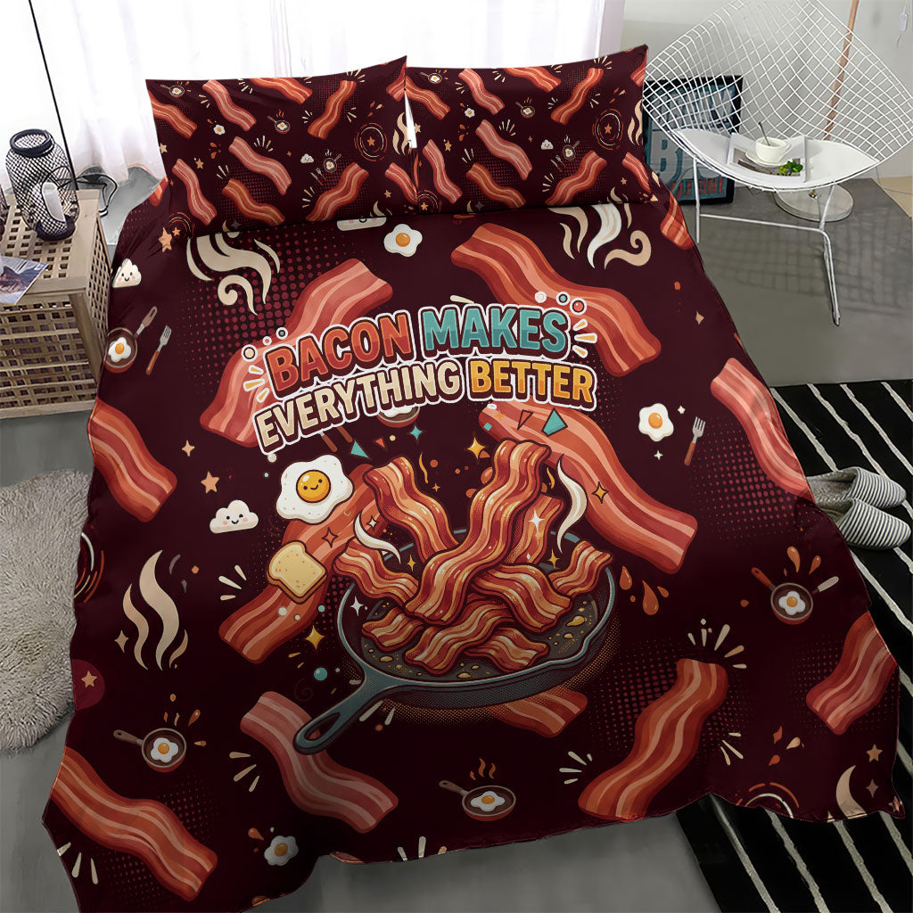 International Bacon Day Bedding Set Retro Bacon Pattern With Sizzling Skillet Graphic