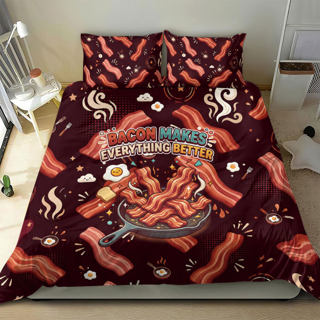 International Bacon Day Bedding Set Retro Bacon Pattern With Sizzling Skillet Graphic