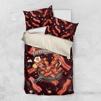 International Bacon Day Bedding Set Retro Bacon Pattern With Sizzling Skillet Graphic