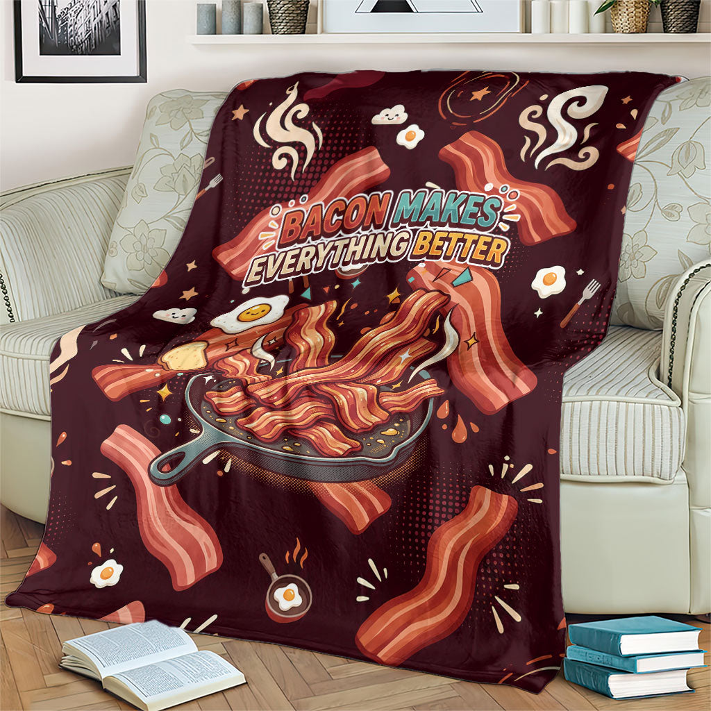 International Bacon Day Blanket Retro Bacon Pattern With Sizzling Skillet Graphic