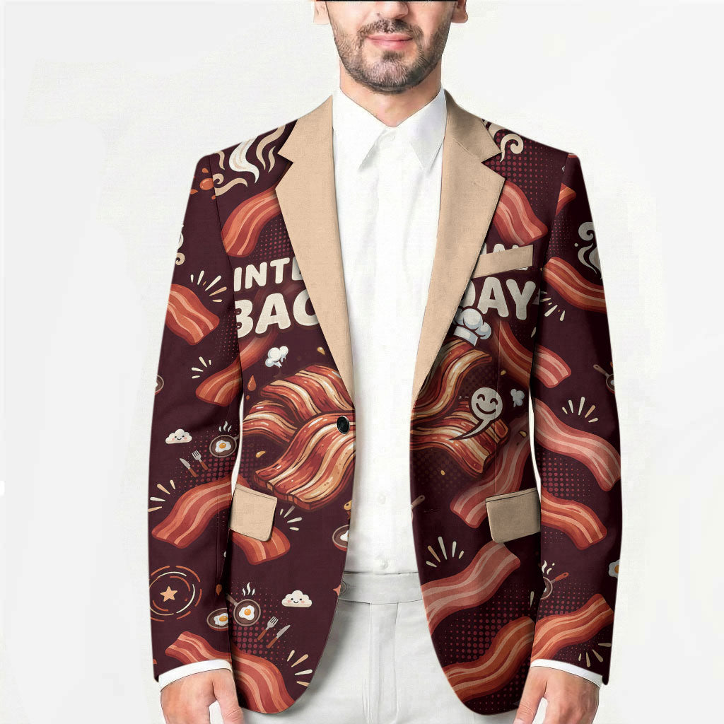 International Bacon Day Blazer Retro Bacon Pattern With Sizzling Skillet Graphic