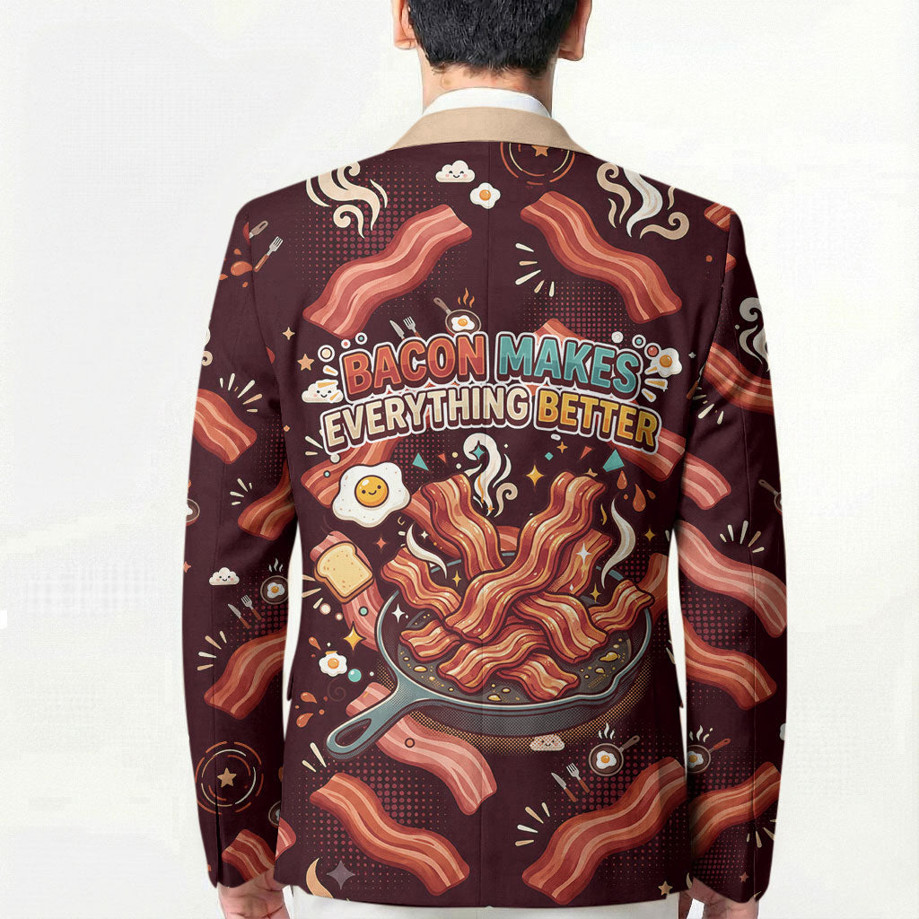International Bacon Day Blazer Retro Bacon Pattern With Sizzling Skillet Graphic