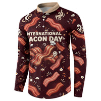 International Bacon Day Button Sweatshirt Retro Bacon Pattern With Sizzling Skillet Graphic