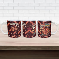 International Bacon Day Ceramic Mug Retro Bacon Pattern With Sizzling Skillet Graphic