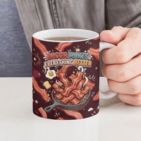 International Bacon Day Ceramic Mug Retro Bacon Pattern With Sizzling Skillet Graphic