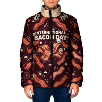 International Bacon Day Padded Jacket Retro Bacon Pattern With Sizzling Skillet Graphic