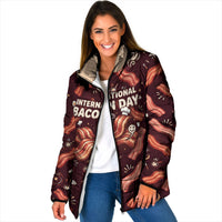 International Bacon Day Padded Jacket Retro Bacon Pattern With Sizzling Skillet Graphic