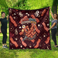International Bacon Day Quilt Retro Bacon Pattern With Sizzling Skillet Graphic