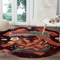 International Bacon Day Round Carpet Retro Bacon Pattern With Sizzling Skillet Graphic