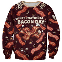 International Bacon Day Sweatshirt Retro Bacon Pattern With Sizzling Skillet Graphic