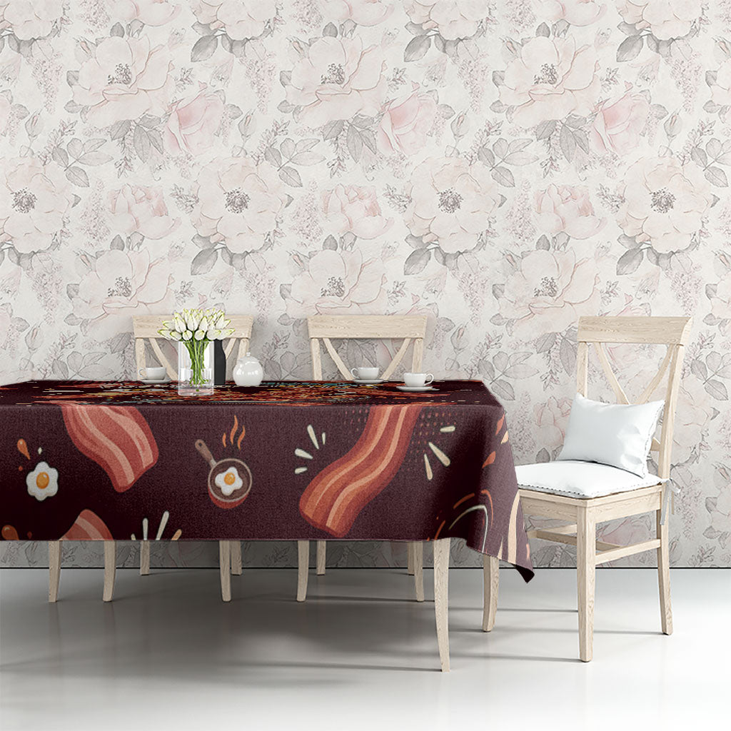 International Bacon Day Tablecloth Retro Bacon Pattern With Sizzling Skillet Graphic