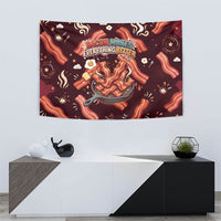 International Bacon Day Tapestry Retro Bacon Pattern With Sizzling Skillet Graphic