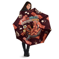 International Bacon Day Umbrella Retro Bacon Pattern With Sizzling Skillet Graphic