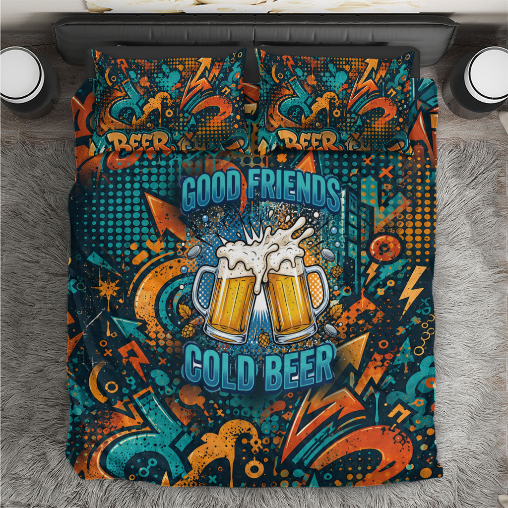 Beer Lovers Cheers To Good Times Bedding Set Urban Graffiti Pattern With Frothy Clinking Mugs Art