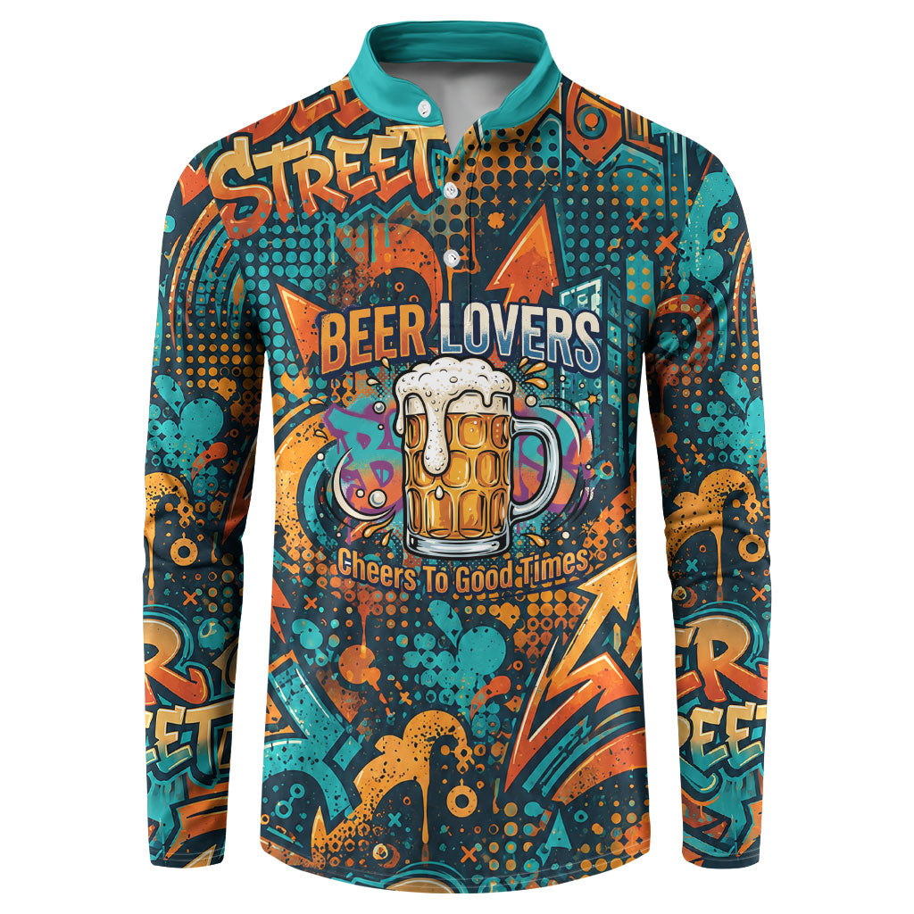 Beer Lovers Cheers To Good Times Button Sweatshirt Urban Graffiti Pattern With Frothy Clinking Mugs Art