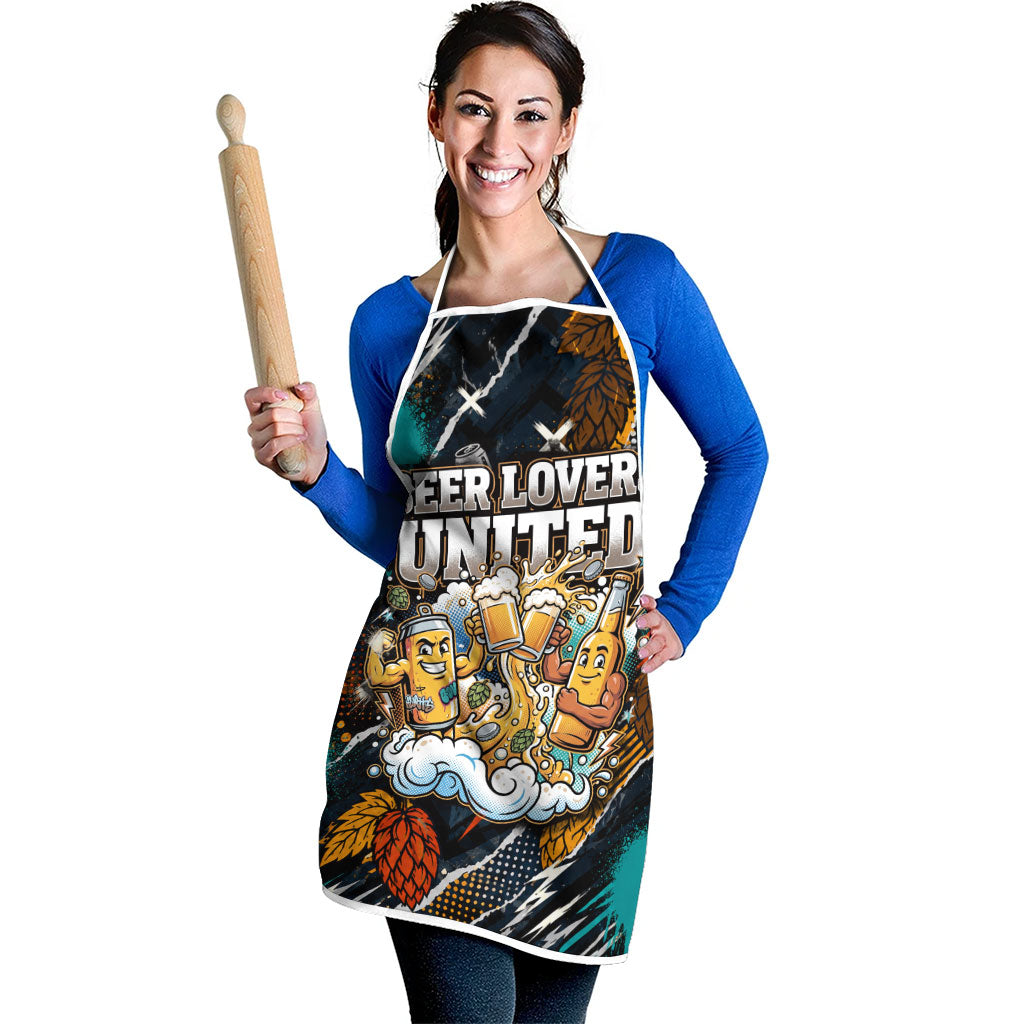 Beer Lovers United Brew Mode On Apron Retro Comic Beer Characters Clinking Glasses