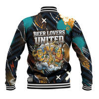 Beer Lovers United Brew Mode On Baseball Jacket Retro Comic Beer Characters Clinking Glasses