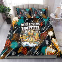 Beer Lovers United Brew Mode On Bedding Set Retro Comic Beer Characters Clinking Glasses