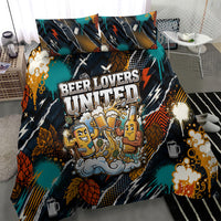 Beer Lovers United Brew Mode On Bedding Set Retro Comic Beer Characters Clinking Glasses