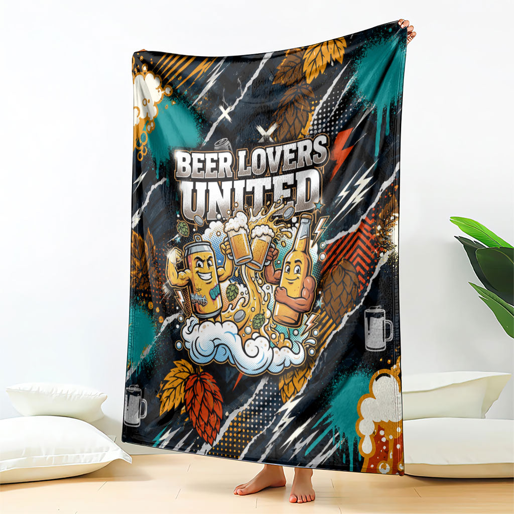 Beer Lovers United Brew Mode On Blanket Retro Comic Beer Characters Clinking Glasses