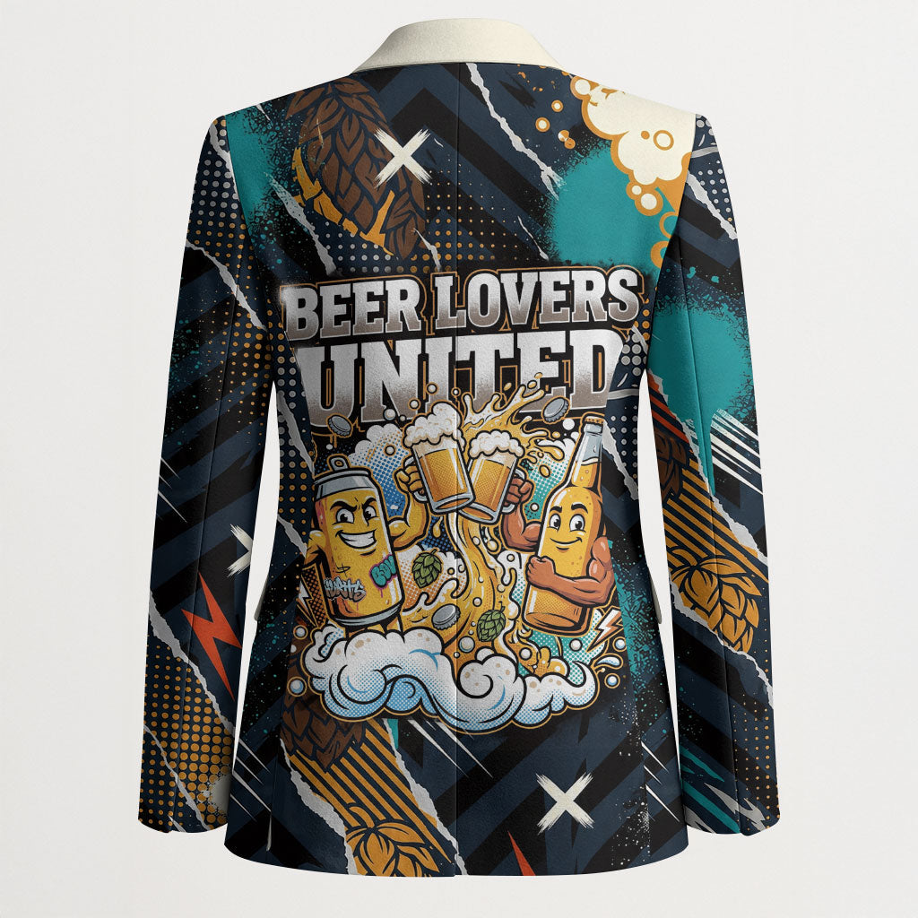 Beer Lovers United Brew Mode On Blazer Retro Comic Beer Characters Clinking Glasses