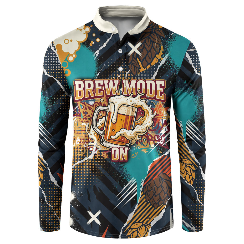 Beer Lovers United Brew Mode On Button Sweatshirt Retro Comic Beer Characters Clinking Glasses