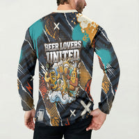 Beer Lovers United Brew Mode On Button Sweatshirt Retro Comic Beer Characters Clinking Glasses