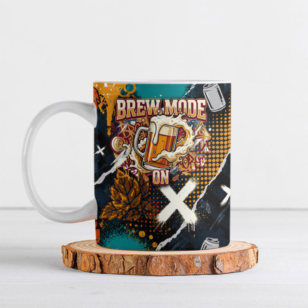 Beer Lovers United Brew Mode On Ceramic Mug Retro Comic Beer Characters Clinking Glasses