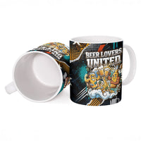Beer Lovers United Brew Mode On Ceramic Mug Retro Comic Beer Characters Clinking Glasses