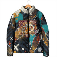 Beer Lovers United Brew Mode On Padded Jacket Retro Comic Beer Characters Clinking Glasses